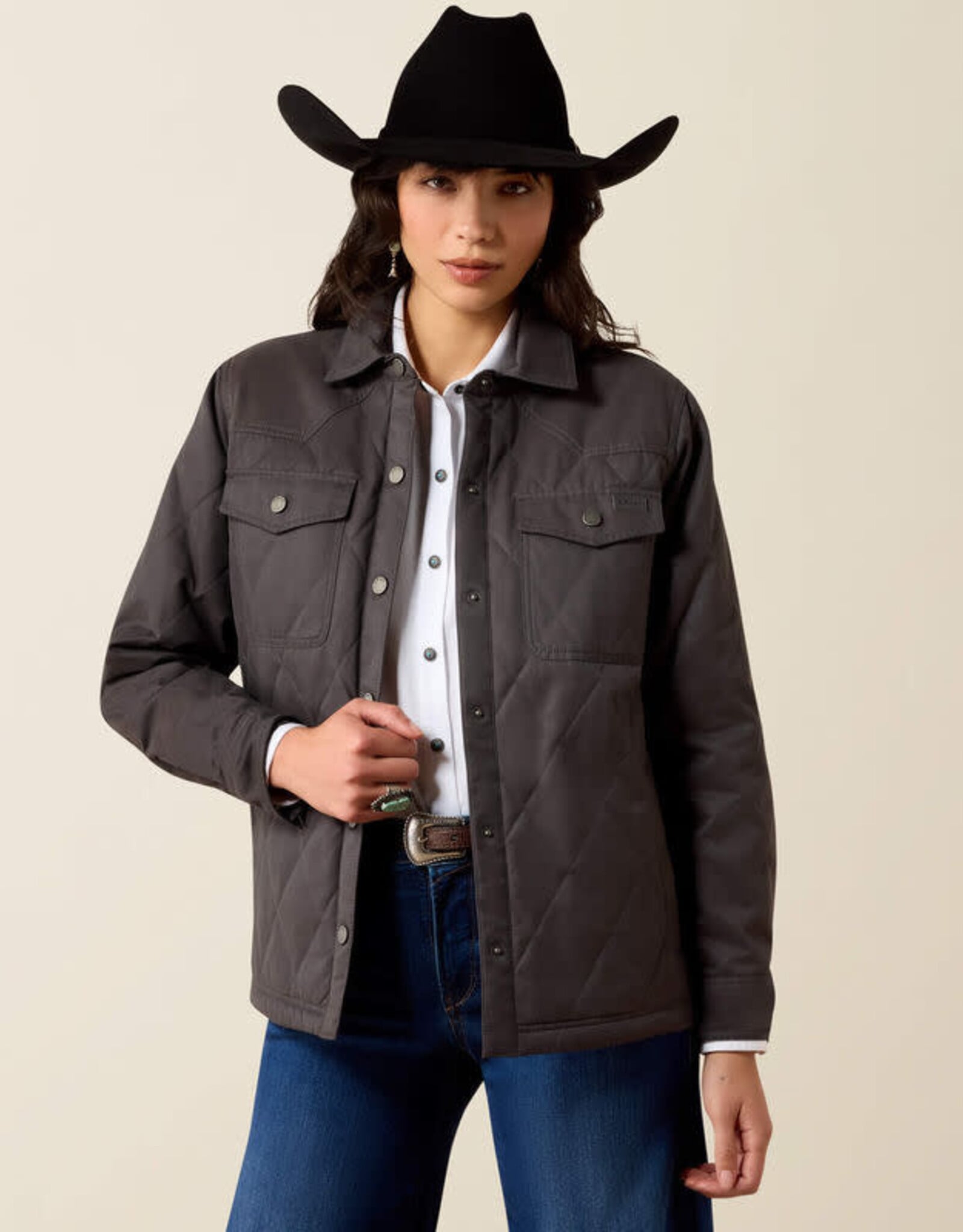 Ariat Ariat Womens Grizzly Quilted Carbon Grey Fleece Lined Barn Jacket