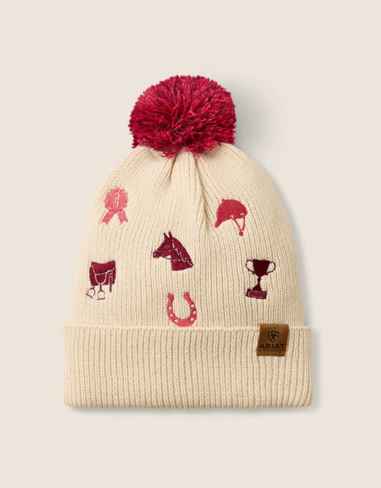 Ariat Girls Cream Equestrian Embroidered Winter Stocking Cap
