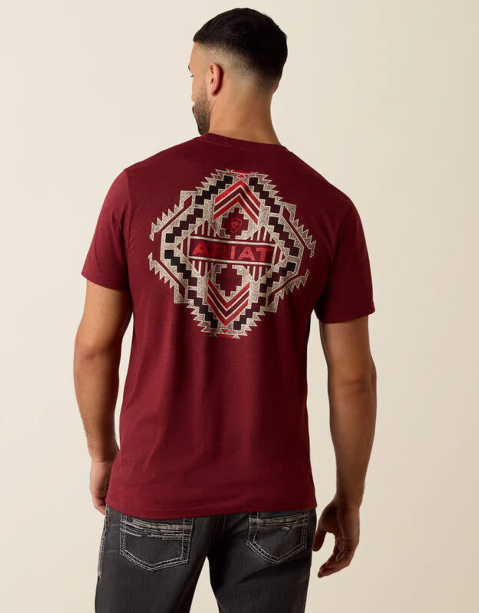 Ariat Mens Ariat Crimson Red Southwest Stamper Short Sleeve T-Shirt