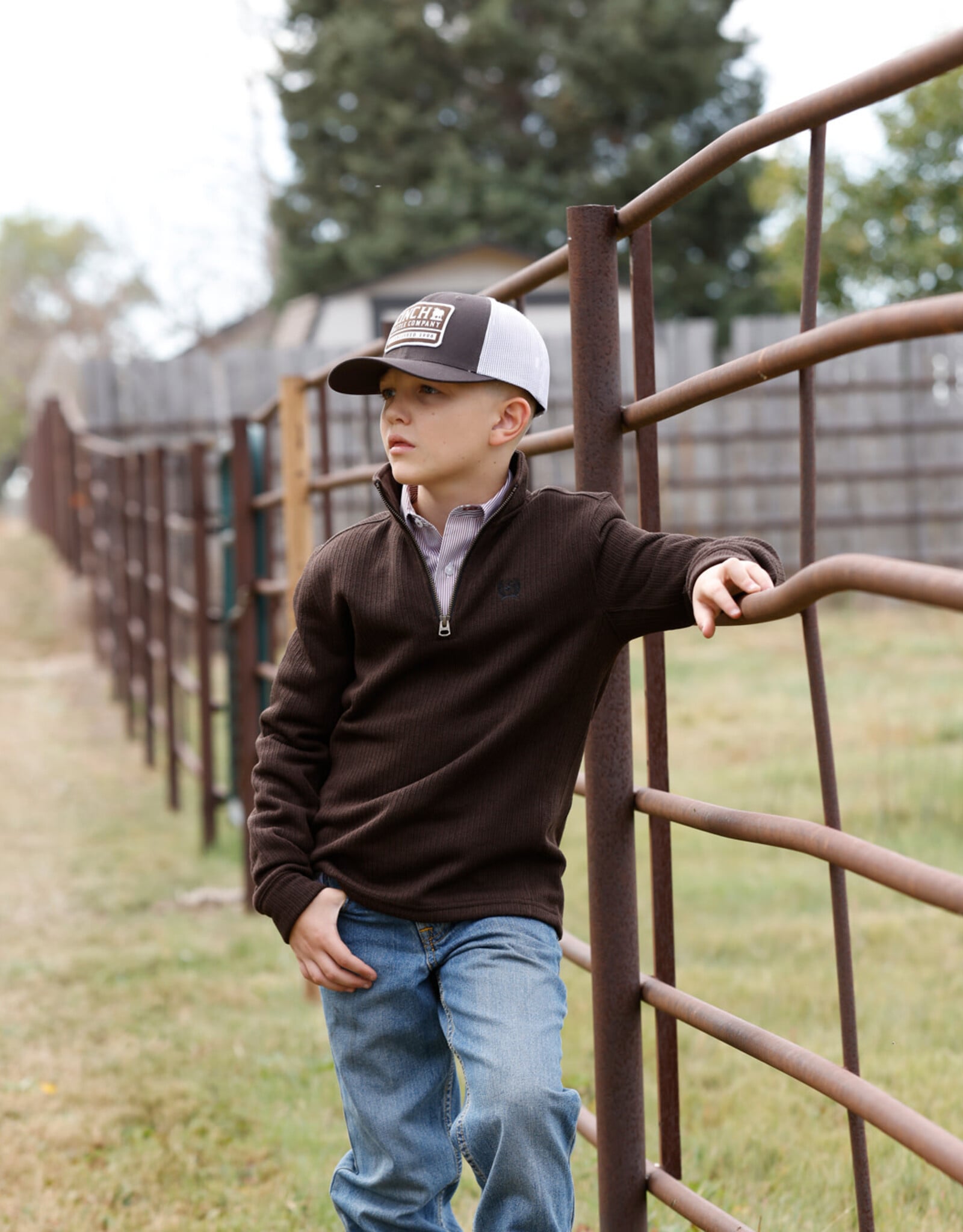 Cinch Boys Chocolate Brown Cinch Fleece Lined Quarter Zip Sweater