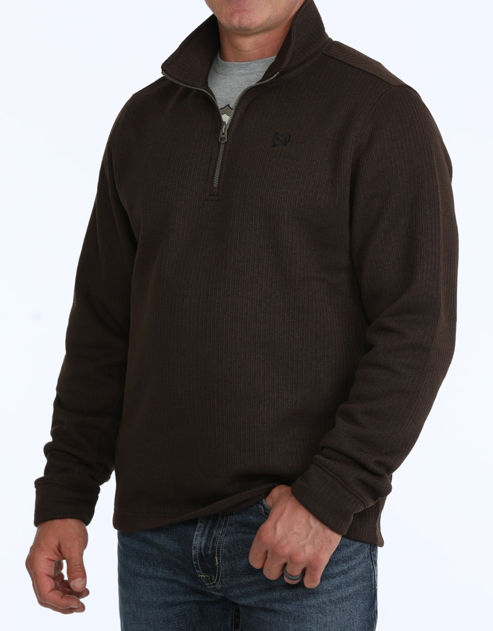 Cinch Mens Cinch Chocolate Brown Fleece Lined Quarter Zip Sweater