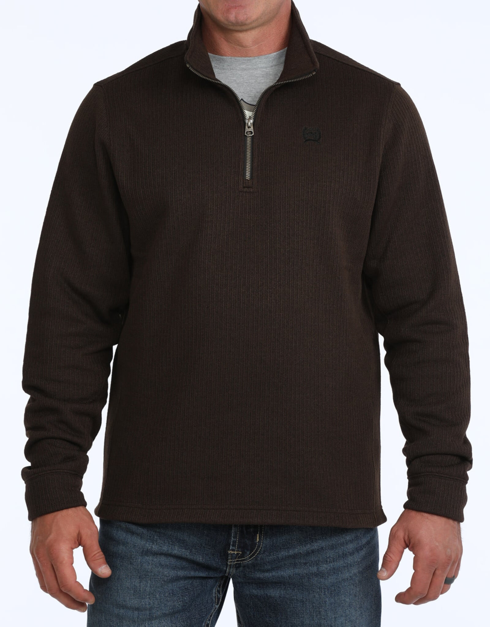 Cinch Mens Cinch Chocolate Brown Fleece Lined Quarter Zip Sweater