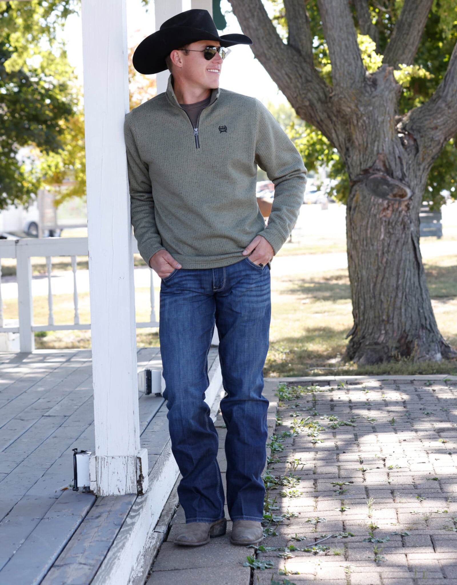 Cinch Mens Cinch Olive Black Fleece Lined Quarter Zip Sweater S - 4X