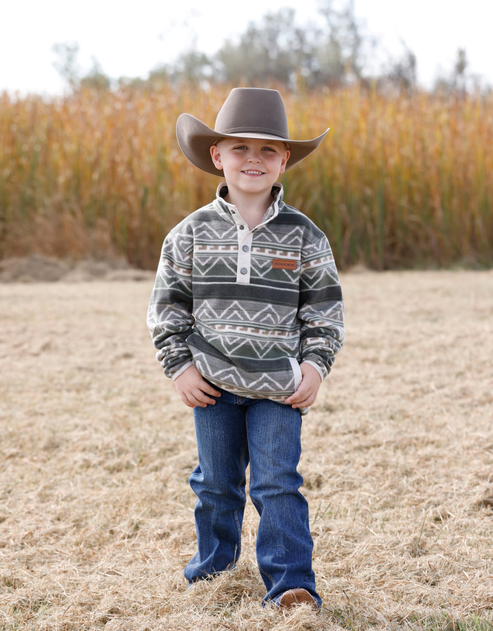 Cinch Boys Cinch Olive Southwest Polar Fleece Quarter Snap Pullover Sweatshirt