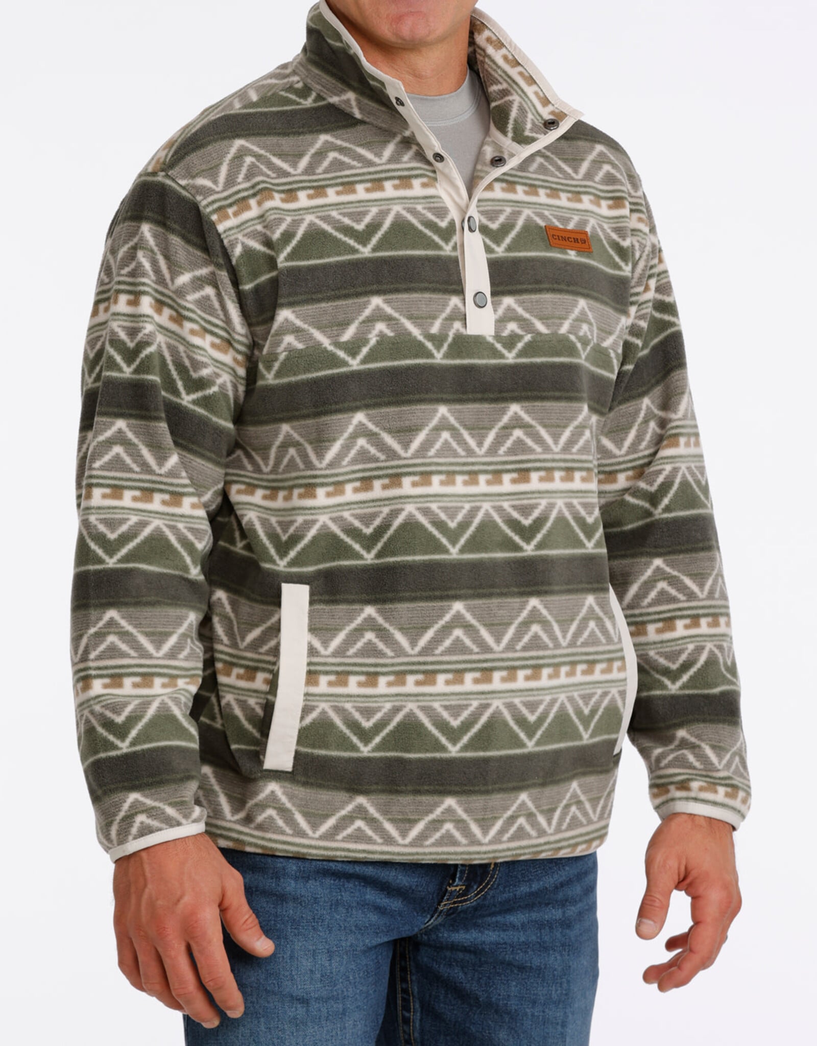 Cinch Mens Cinch Olive Southwest Quarter Snap Polar Fleece Pullover S - 4X