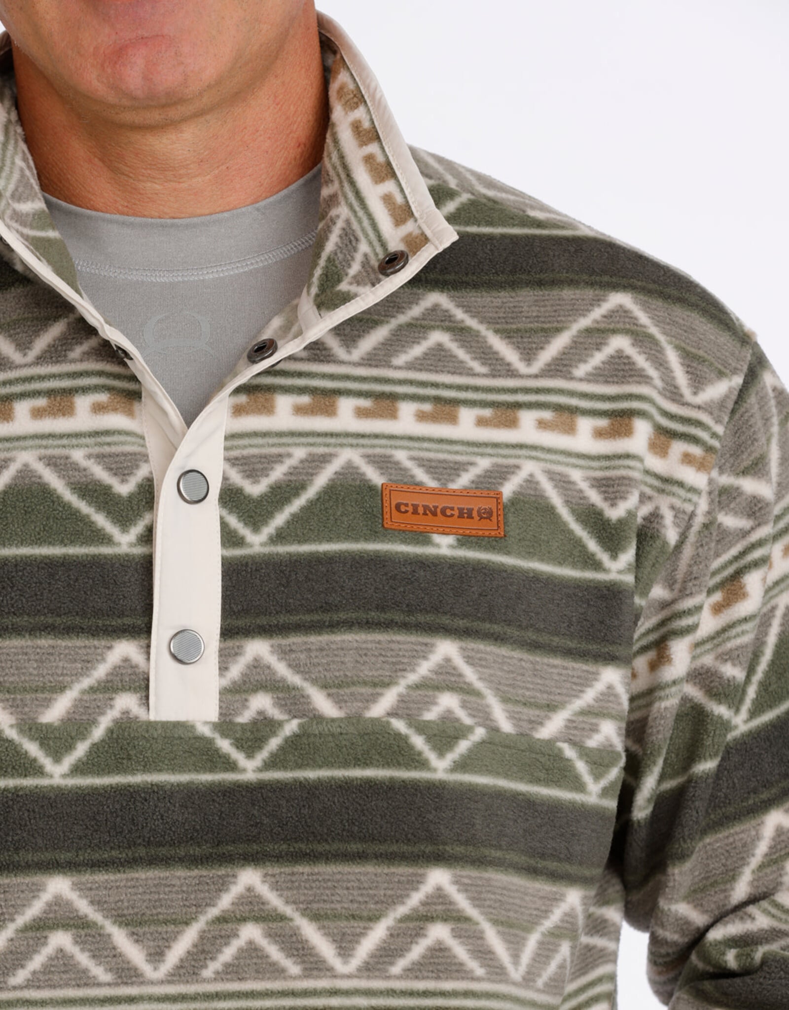 Cinch Mens Cinch Olive Southwest Quarter Snap Polar Fleece Pullover S - 4X