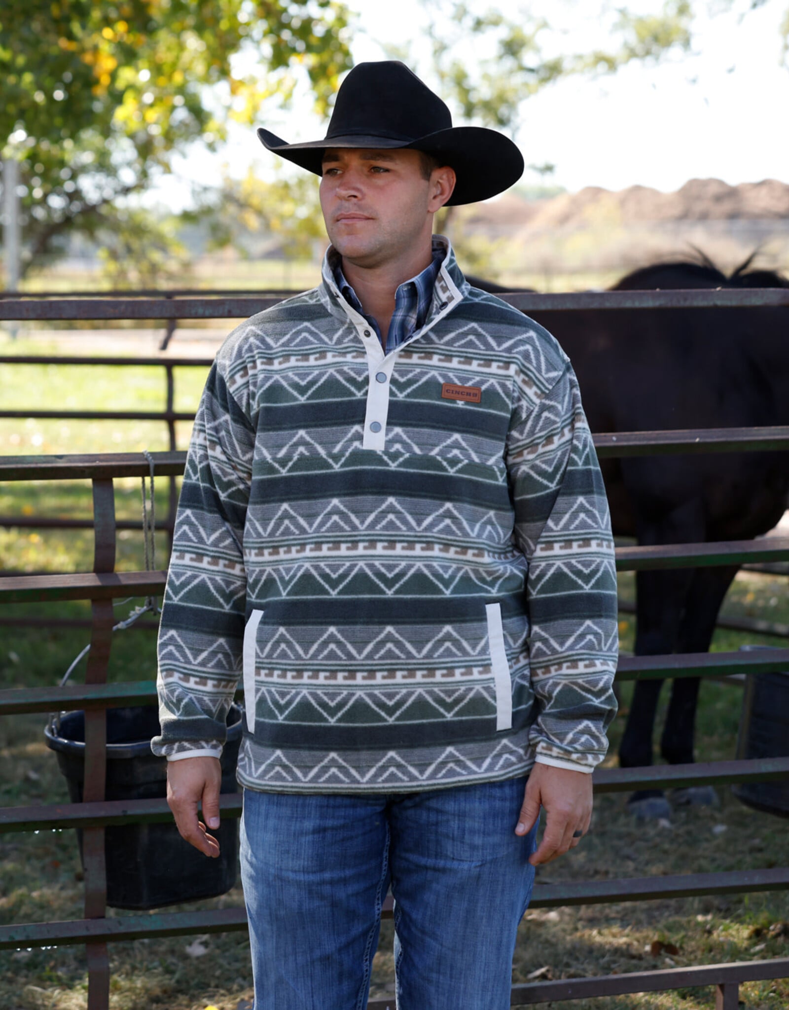 Cinch Mens Cinch Olive Southwest Quarter Snap Polar Fleece Pullover S - 4X