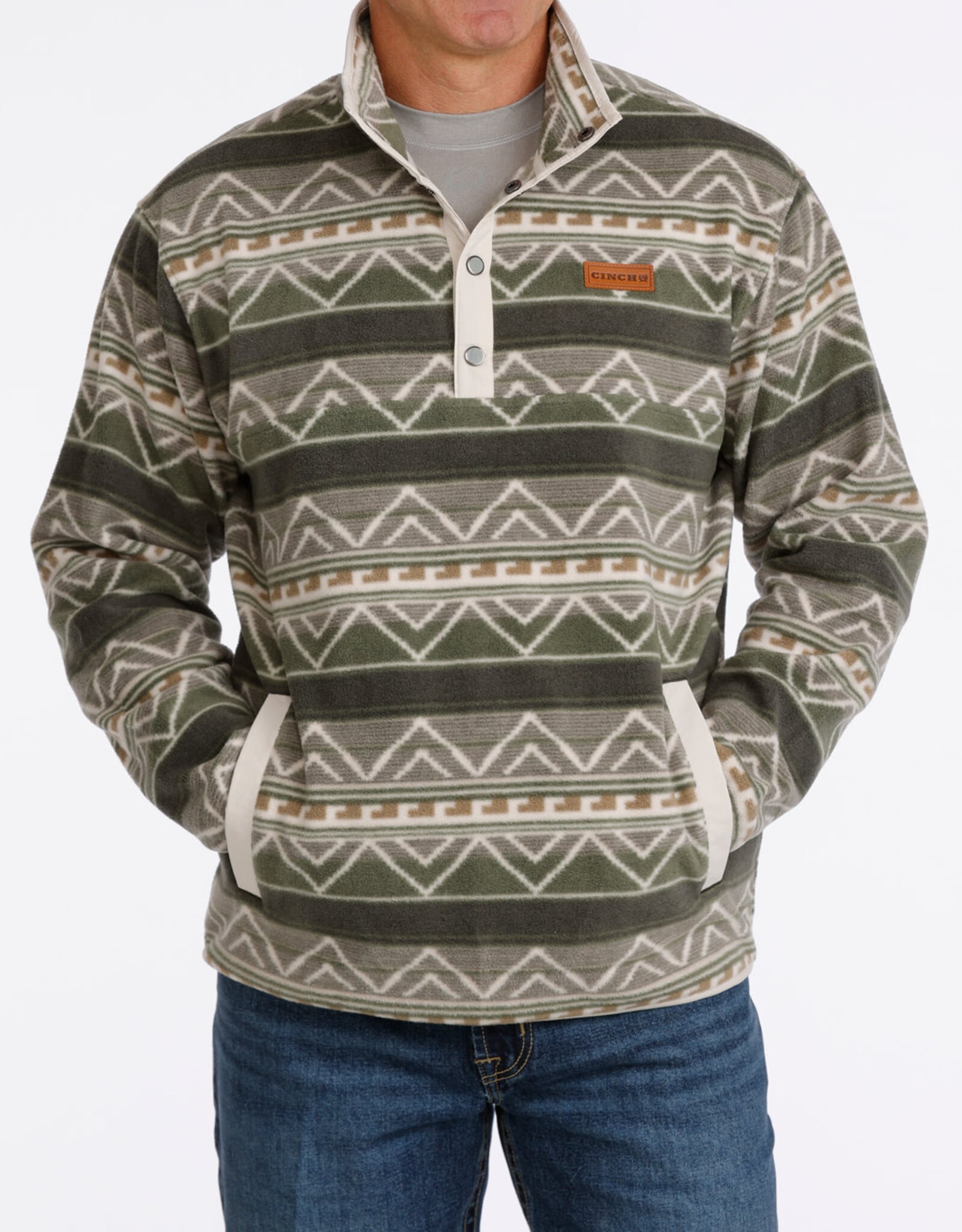 Cinch Mens Cinch Olive Southwest Quarter Snap Polar Fleece Pullover S - 4X