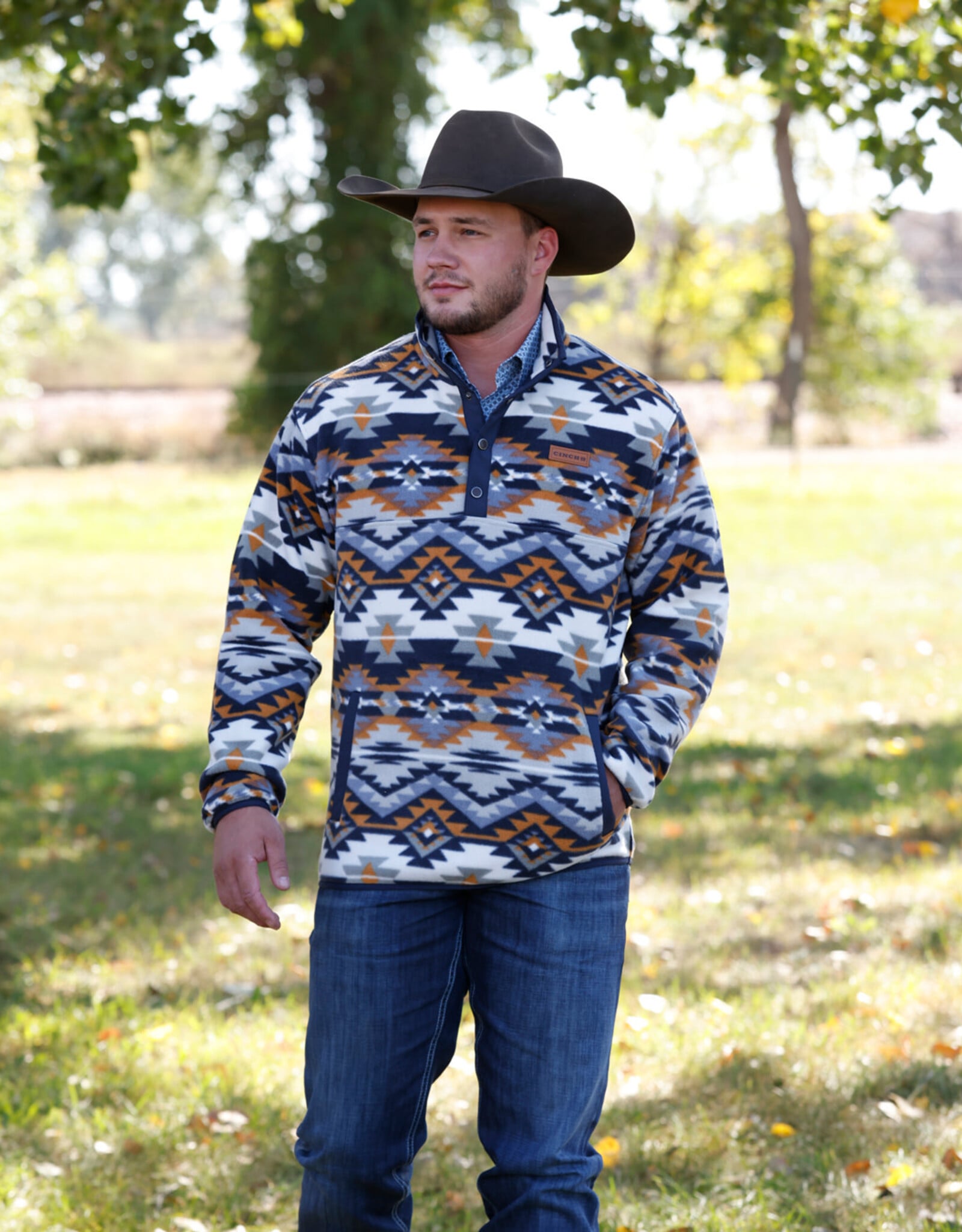 Cinch Mens Cinch Navy Southwest Quarter Snap Polar Fleece Pullover
