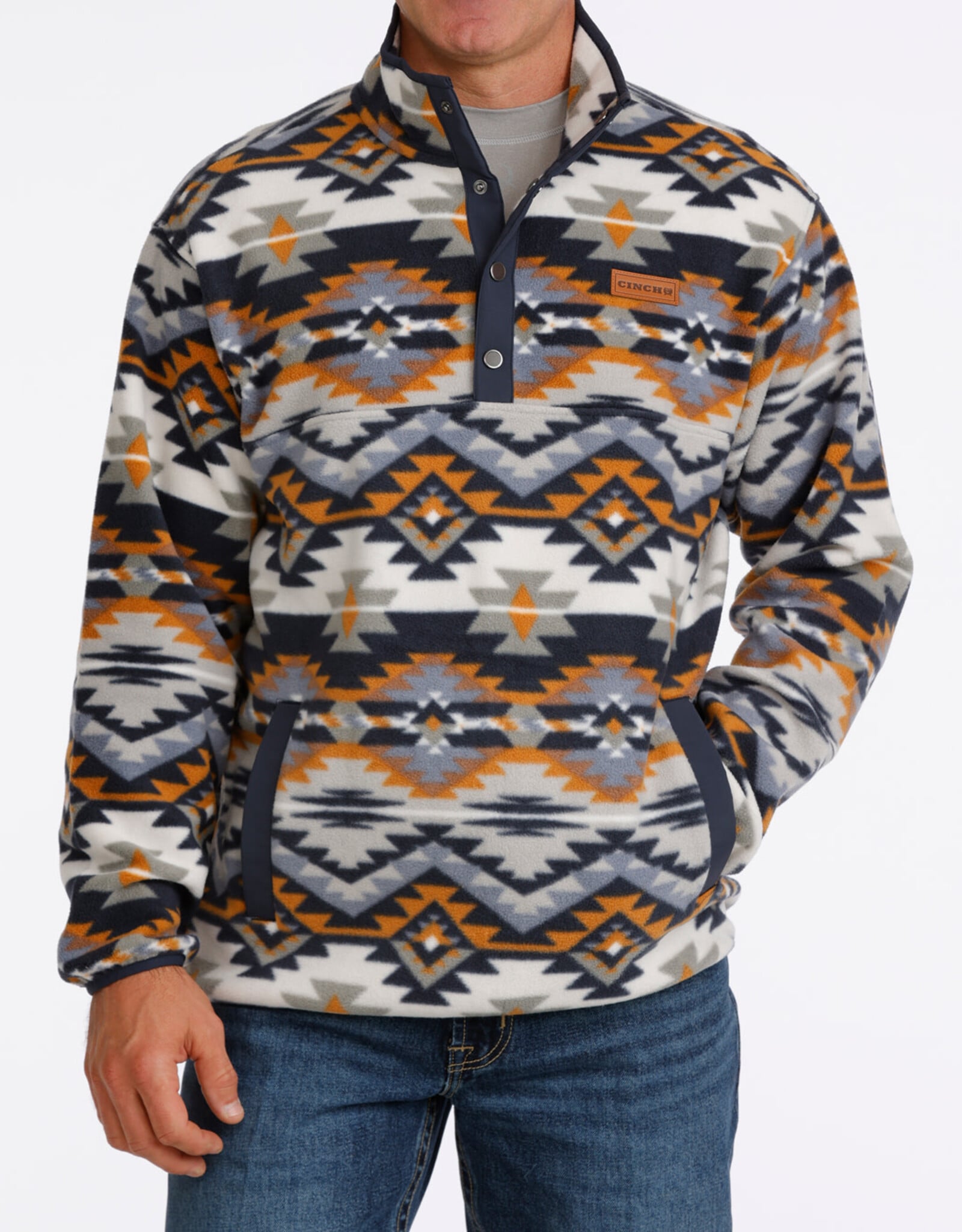 Cinch Mens Cinch Navy Southwest Quarter Snap Polar Fleece Pullover