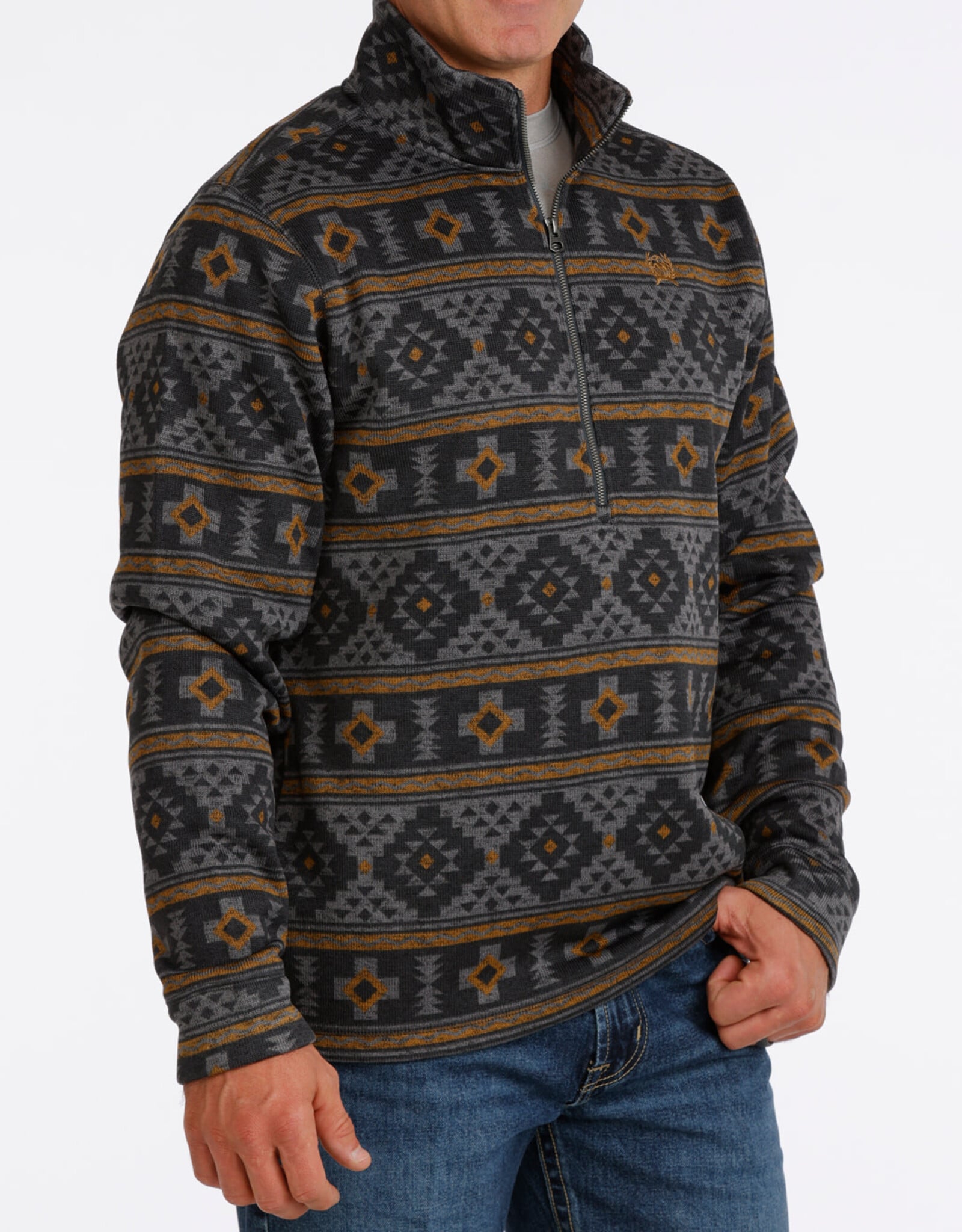Cinch Mens Cinch Charcoal Southwest Quarter Zip Fleece Pullover