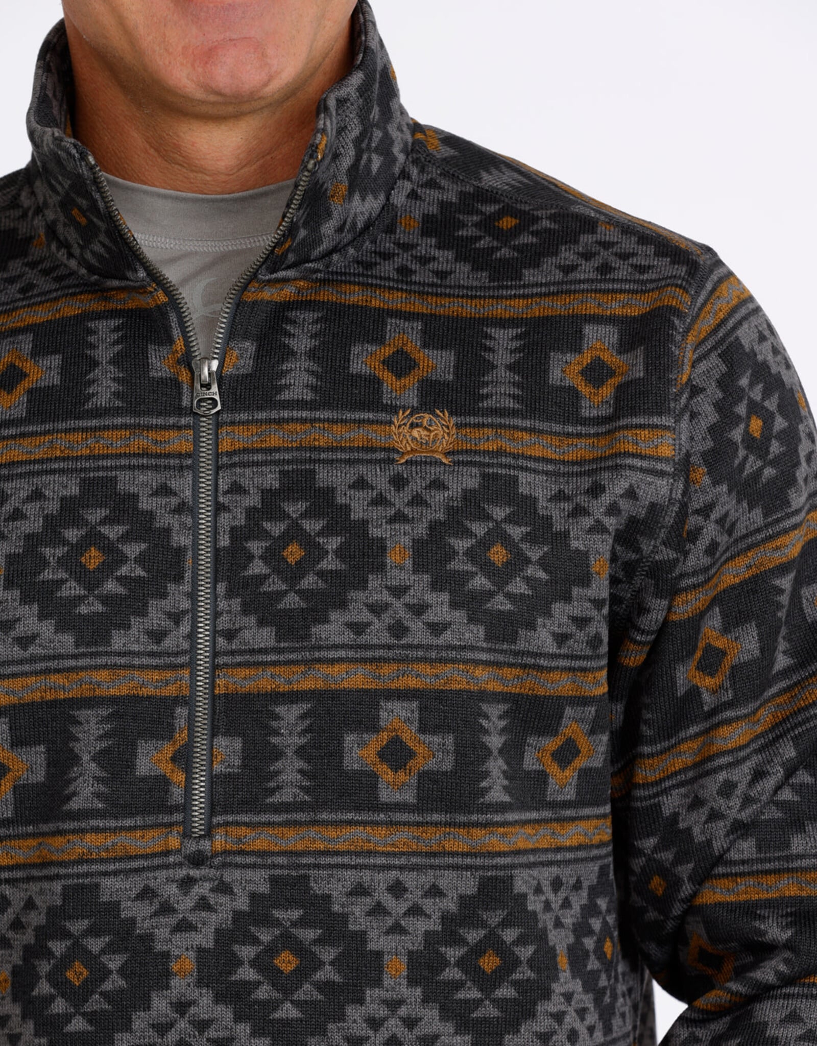 Cinch Mens Cinch Charcoal Southwest Quarter Zip Fleece Pullover