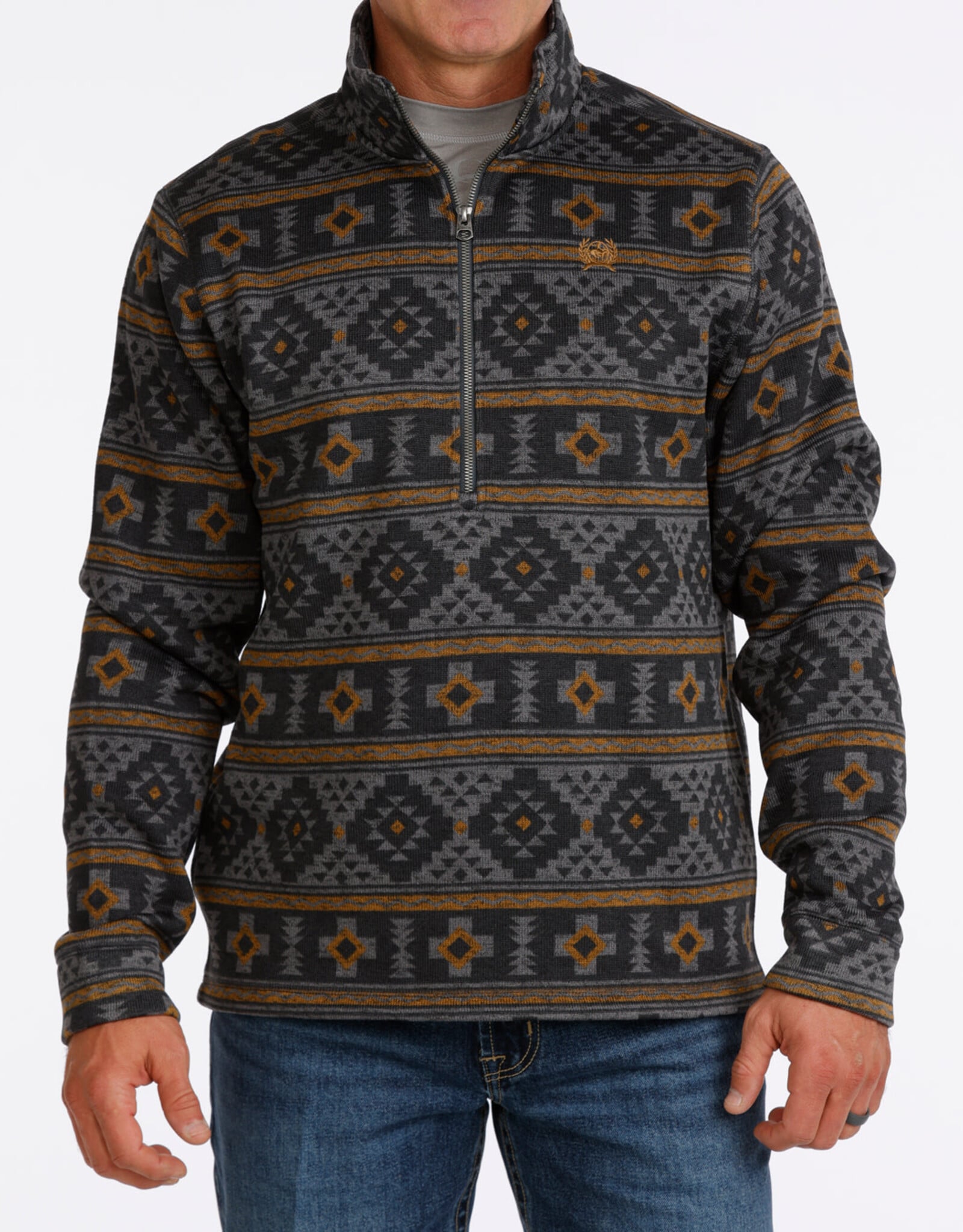 Cinch Mens Cinch Charcoal Southwest Quarter Zip Fleece Pullover