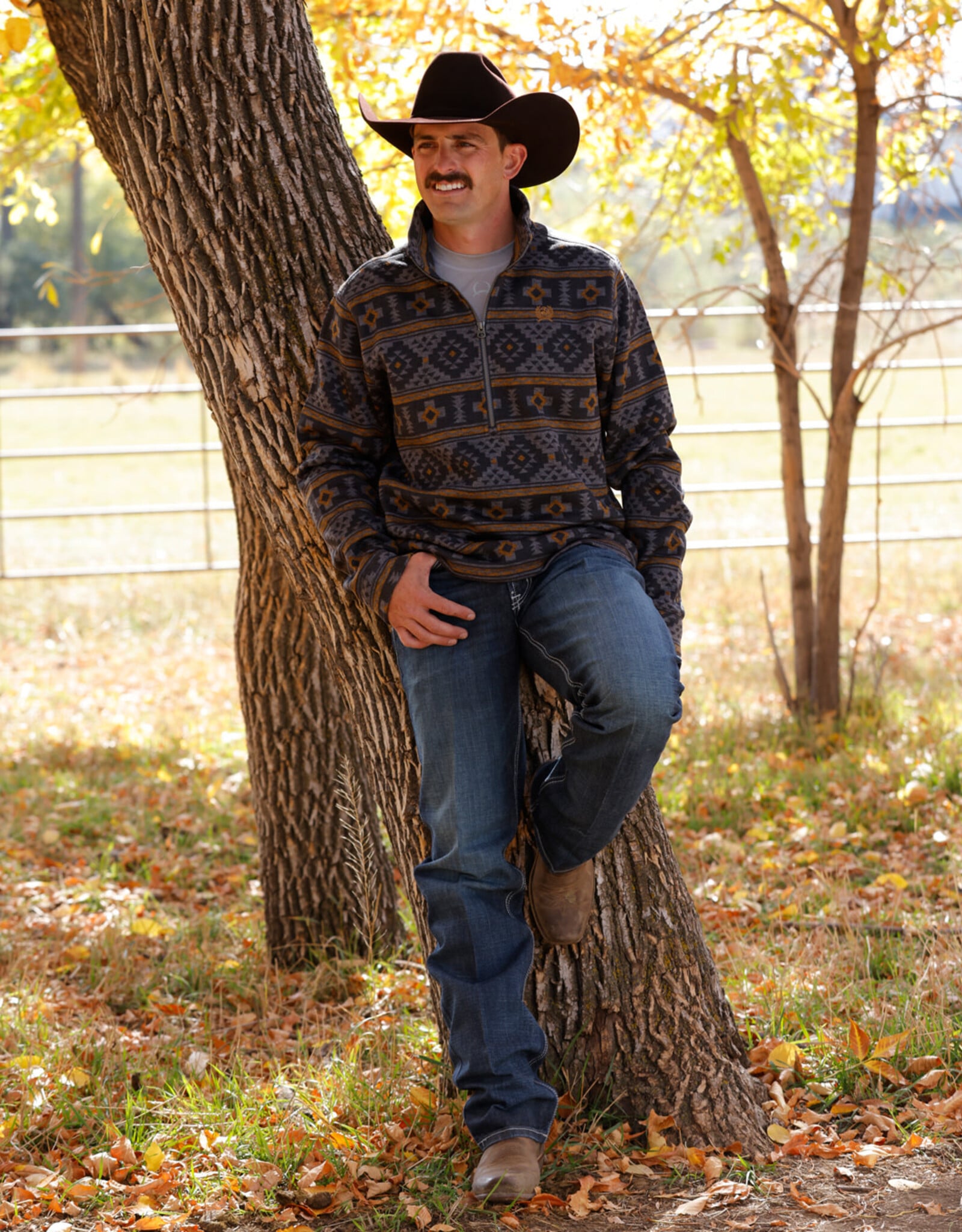 Cinch Mens Cinch Charcoal Southwest Quarter Zip Fleece Pullover