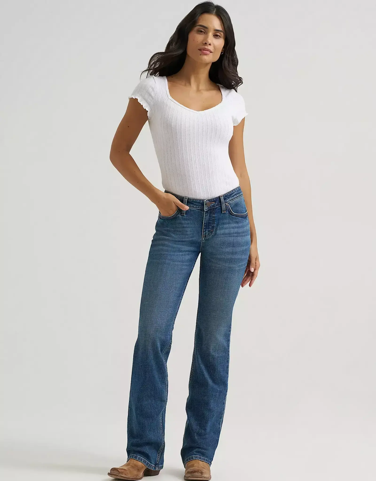 Womens Wrangler Marina Retro Mae Mid Rise Boot Cut Denim Western Riding Jean