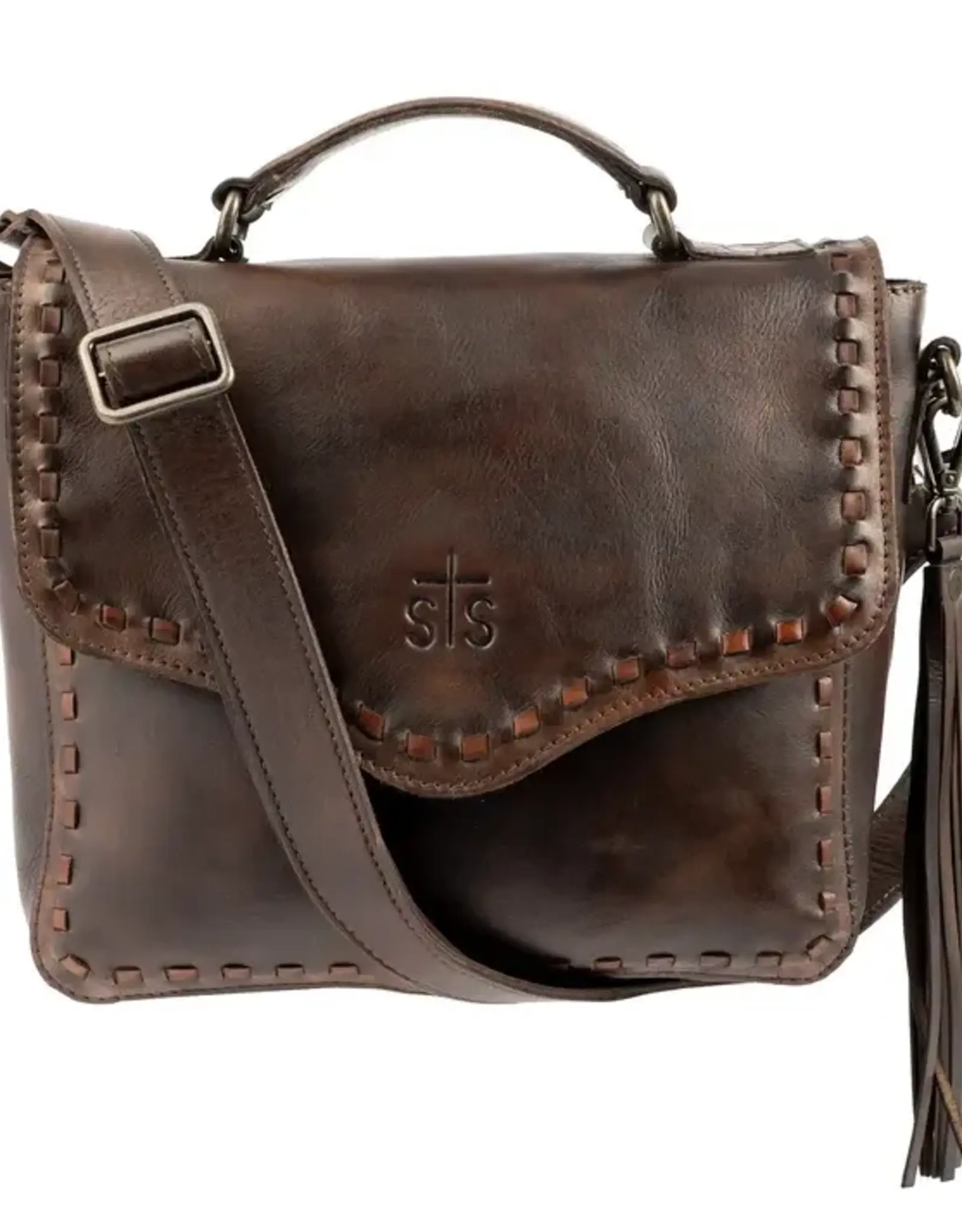 Womens STS Bandera Chocolate Dakota Leather Crossbody Purse