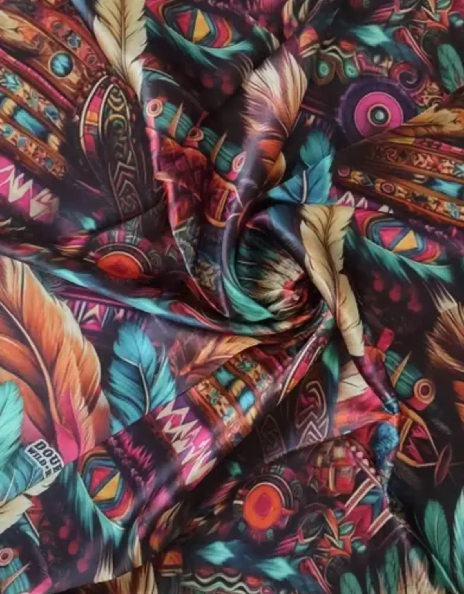 Wild Rag 100% Silk Pink Purple Feather Headdress Print 34x34