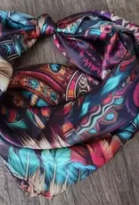 Wild Rag 100% Silk Pink Purple Feather Headdress Print 34x34