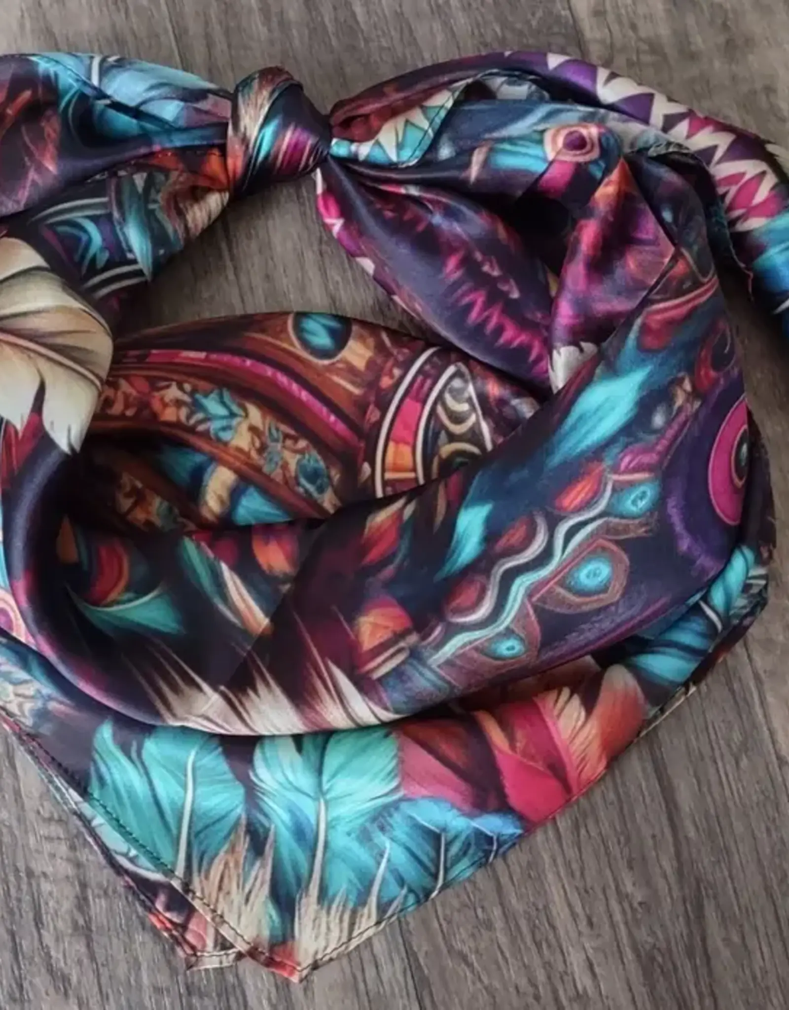 Wild Rag 100% Silk Pink Purple Feather Headdress Print 34x34