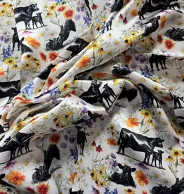 Wild Rag 100% Silk Angus Cow Calf Floral Print 34x34