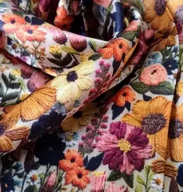 Wild Rag 100% Silk Ivory Gold Embroidered Floral Print 34x34