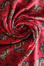 Wild Rag 100% Silk Red Aztec Bison Arrow Print 34x34