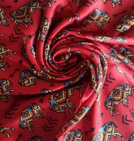 Wild Rag 100% Silk Red Aztec Bison Arrow Print 34x34