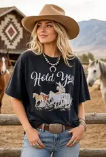 Womens Hold Your Horses Charcoal Oversized Mineral Wash Short Sleeve T Shirt
