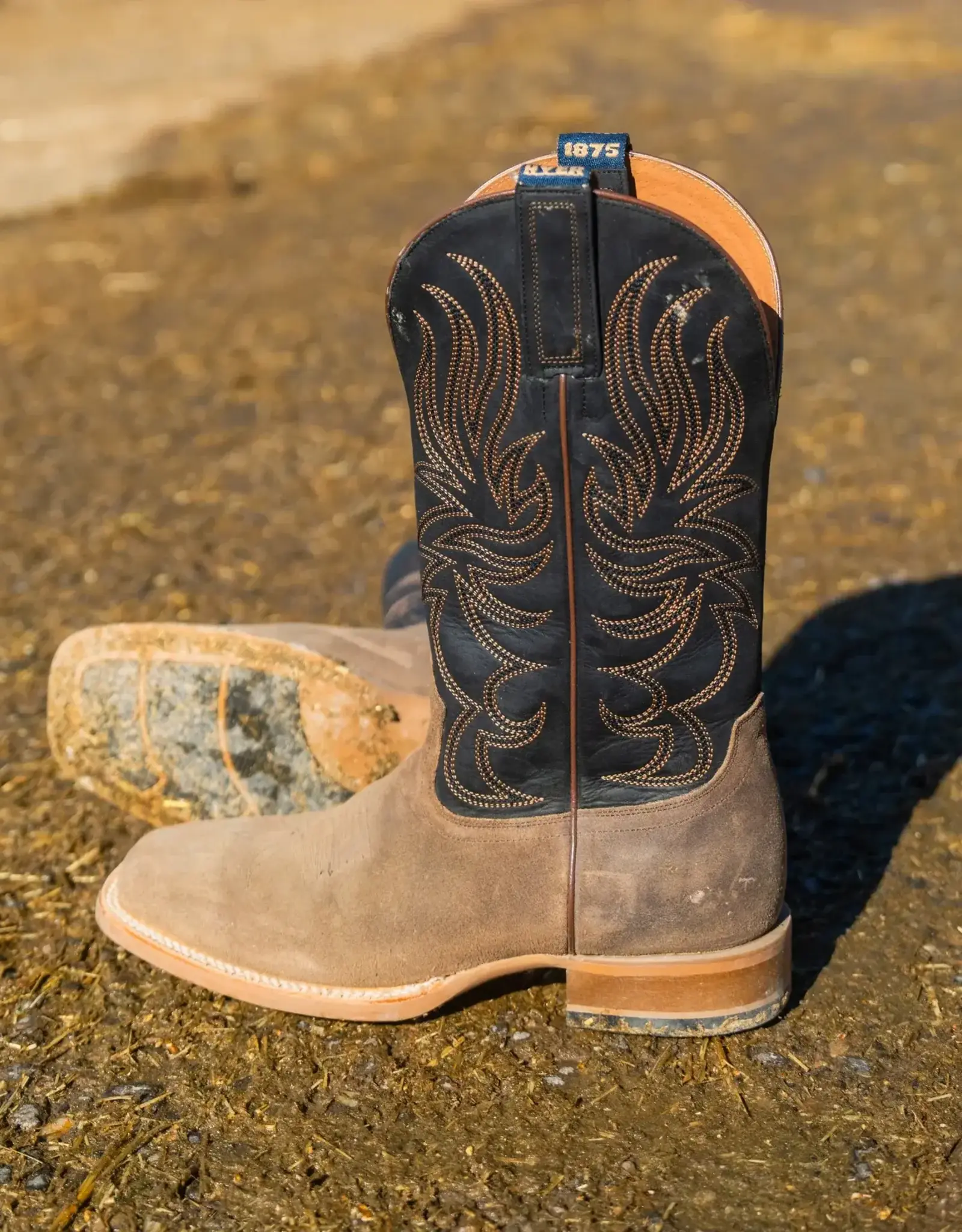 Hyer Boots Mens Hyer Axtell Tan Roughout Square Toe Western Cowboy Boot