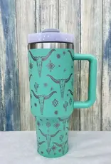 Desheng Enterprise 40oz Turquoise Long Horn Insulated Tumbler With Handle And Straw