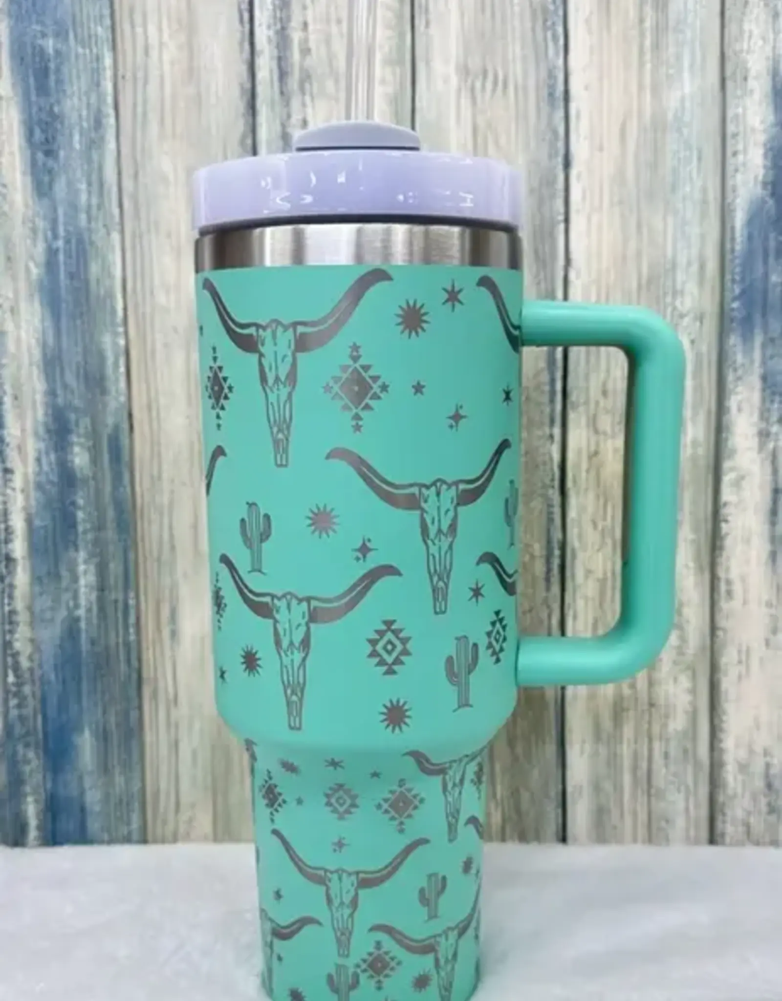 Desheng Enterprise 40oz Turquoise Long Horn Insulated Tumbler With Handle And Straw