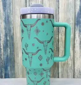 Desheng Enterprise 40oz Turquoise Long Horn Insulated Tumbler With Handle And Straw