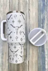 Desheng Enterprise 40oz White Long Horn Insulated Tumbler With Handle And Straw