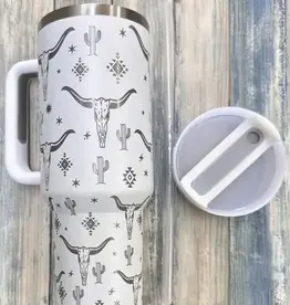 Desheng Enterprise 40oz White Long Horn Insulated Tumbler With Handle And Straw