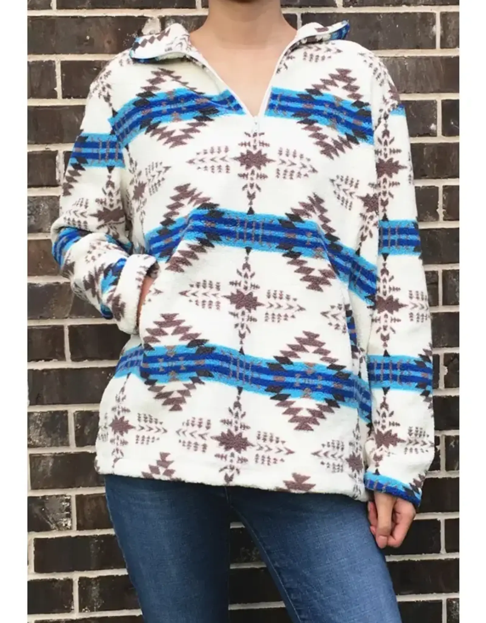 Desheng Enterprise Womens Western Tribal Aztec Sherpa Quarter Zip Pullover