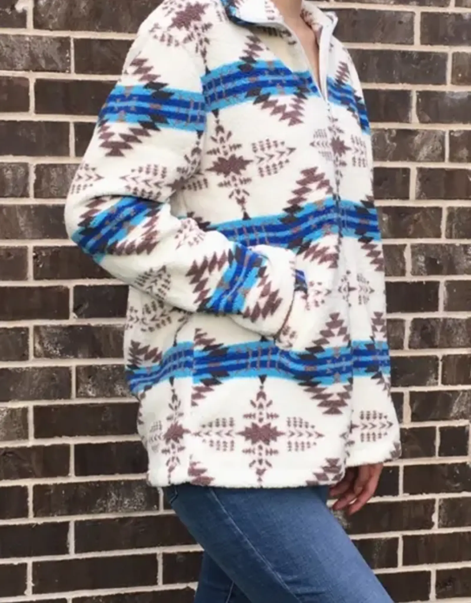 Desheng Enterprise Womens Western Tribal Aztec Sherpa Quarter Zip Pullover