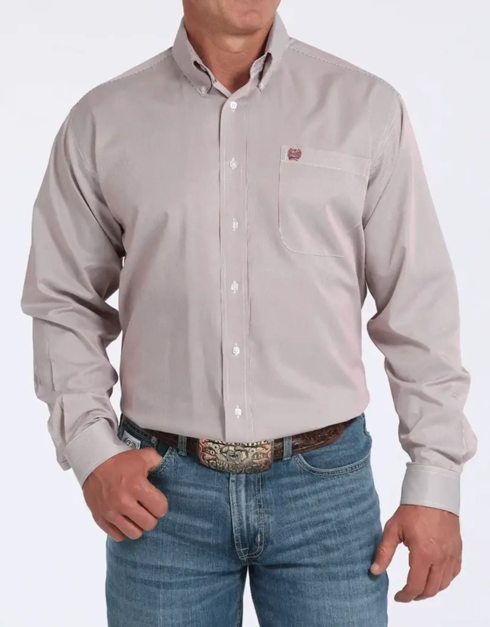 Cinch Mens Cinch Long Sleeve Pink Stripe Tencel Button Western Arena Shirt