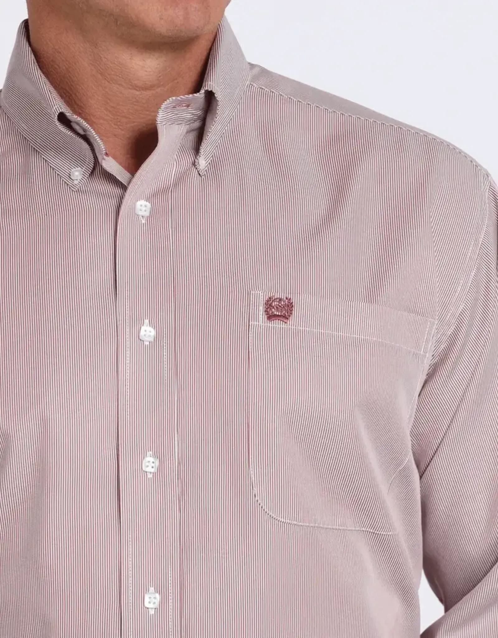 Cinch Mens Cinch Long Sleeve Pink Stripe Tencel Button Western Arena Shirt