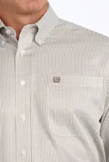 Cinch Mens Cinch Long Sleeve Khaki Stripe Tencel Button Western Arena Shirt