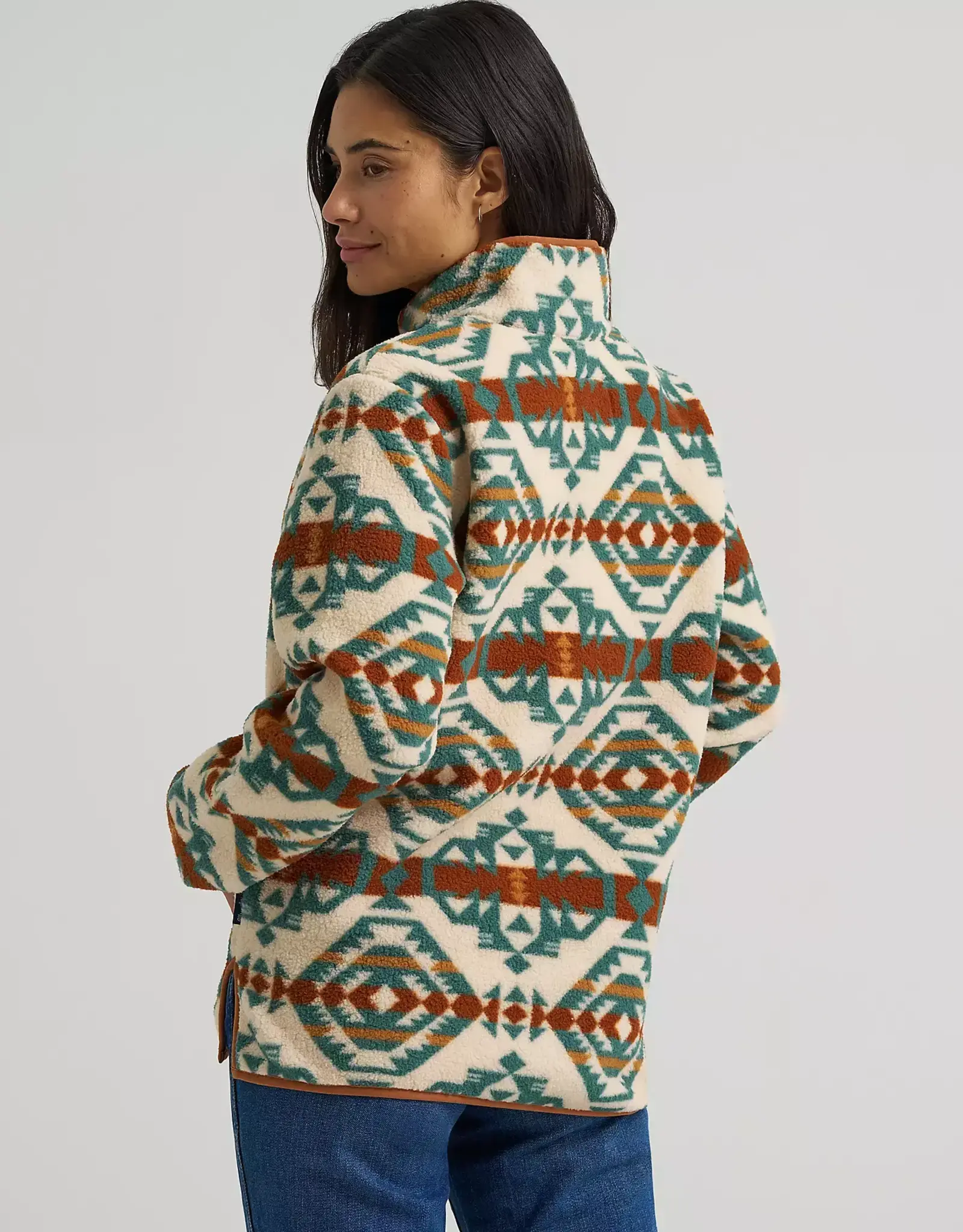 Womens Wrangler Western Tribal Aztec Sherpa Quarter Zip Pullover