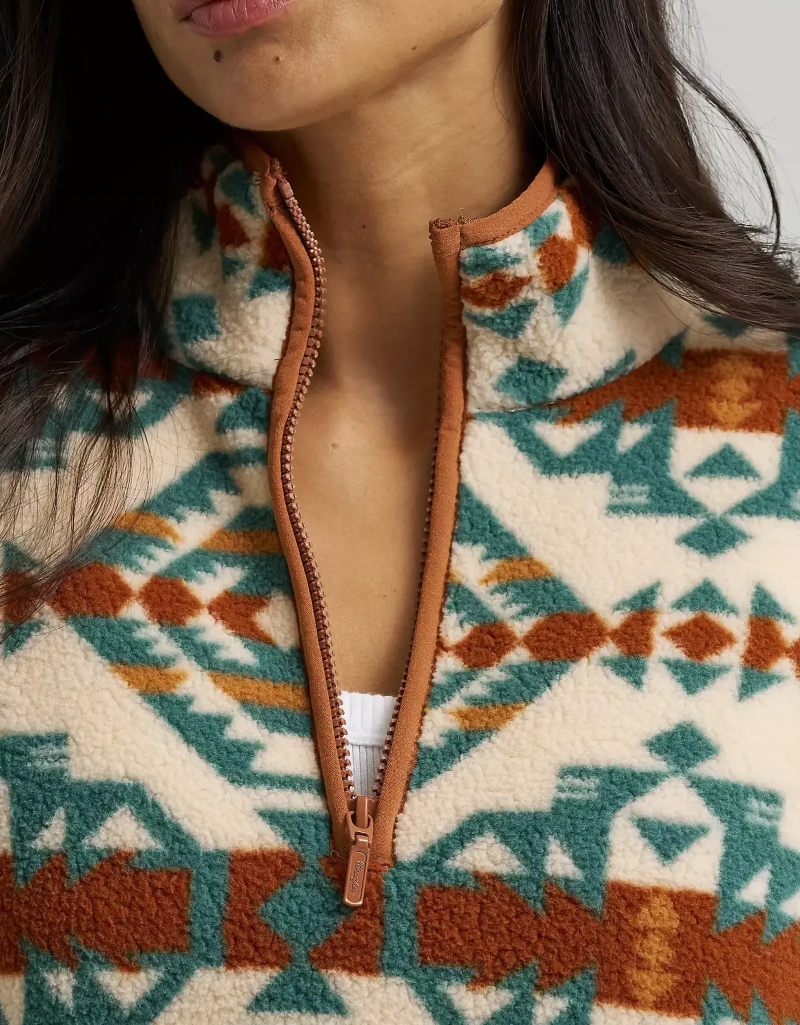 Womens Wrangler Western Tribal Aztec Sherpa Quarter Zip Pullover