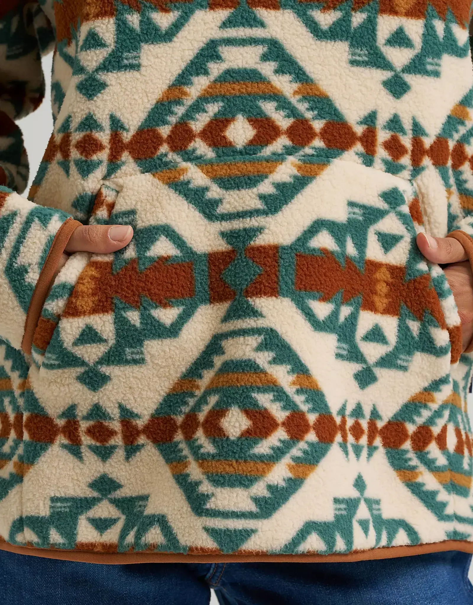 Womens Wrangler Western Tribal Aztec Sherpa Quarter Zip Pullover