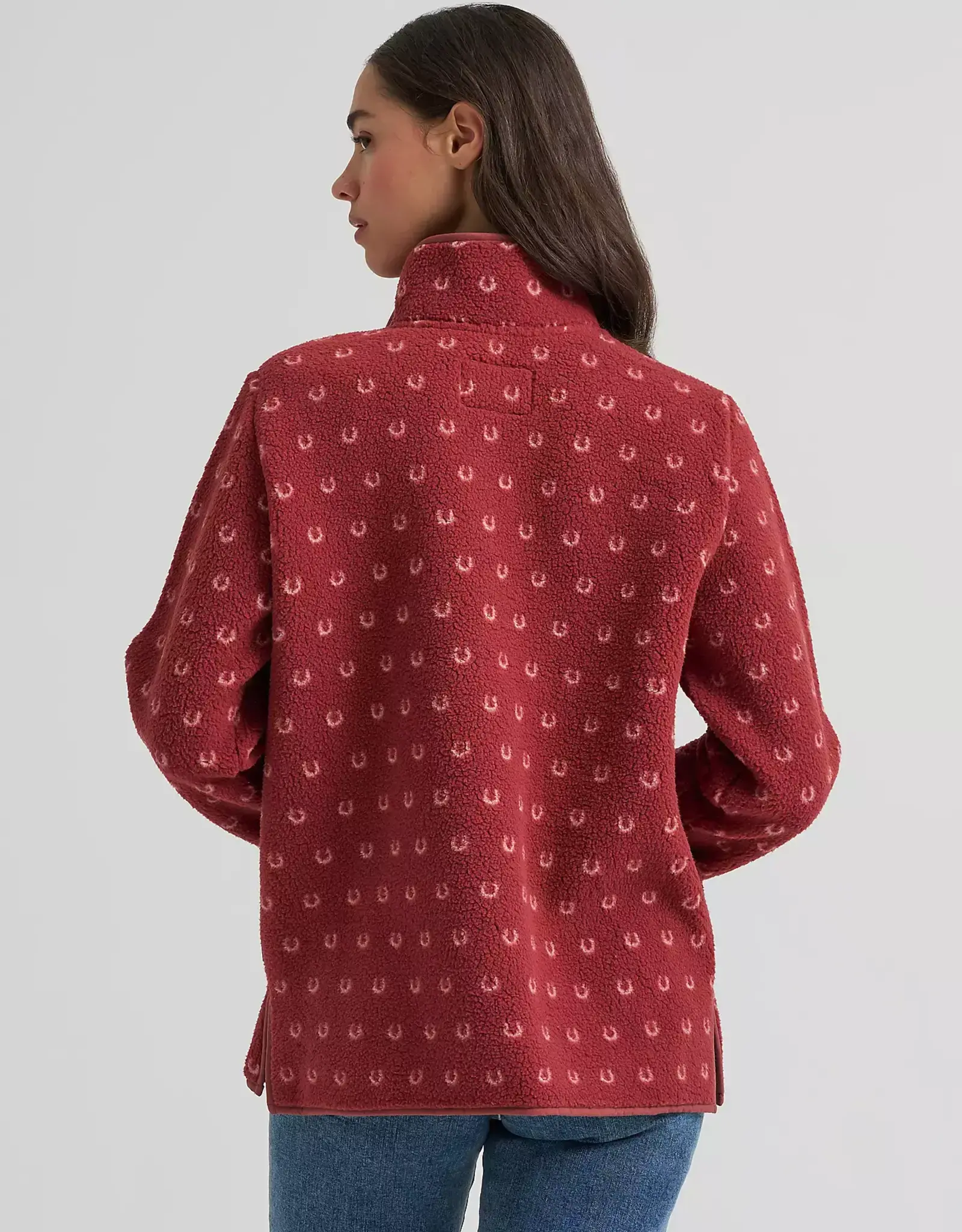 Womens Wrangler Red Horseshoe Sherpa Quarter Zip Pullover