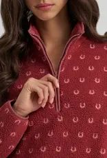 Womens Wrangler Red Horseshoe Sherpa Quarter Zip Pullover