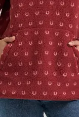 Womens Wrangler Red Horseshoe Sherpa Quarter Zip Pullover