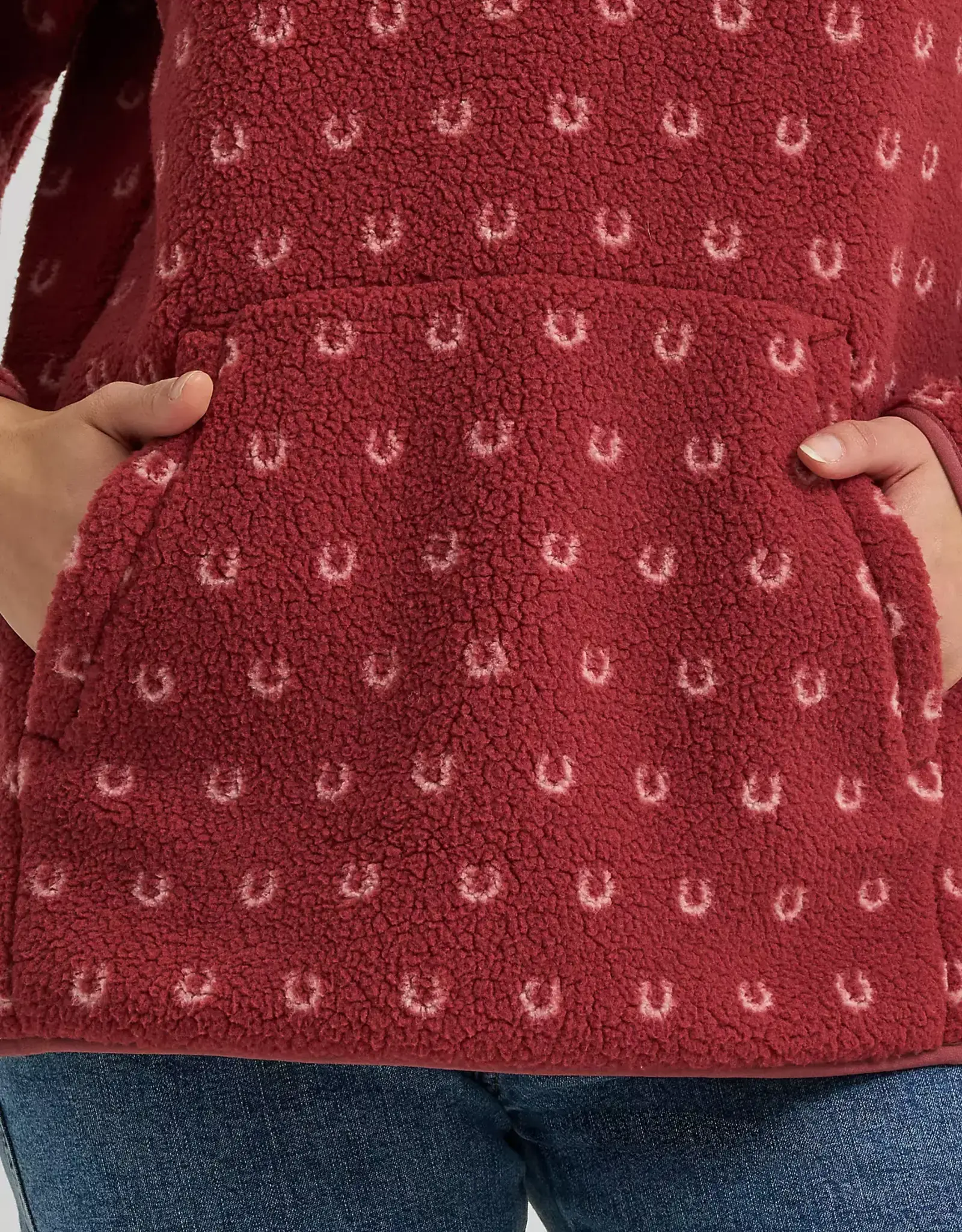 Womens Wrangler Red Horseshoe Sherpa Quarter Zip Pullover