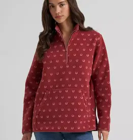 Womens Wrangler Red Horseshoe Sherpa Quarter Zip Pullover