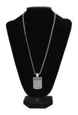 Mens 24" Matte Silver USA Flag Necklace