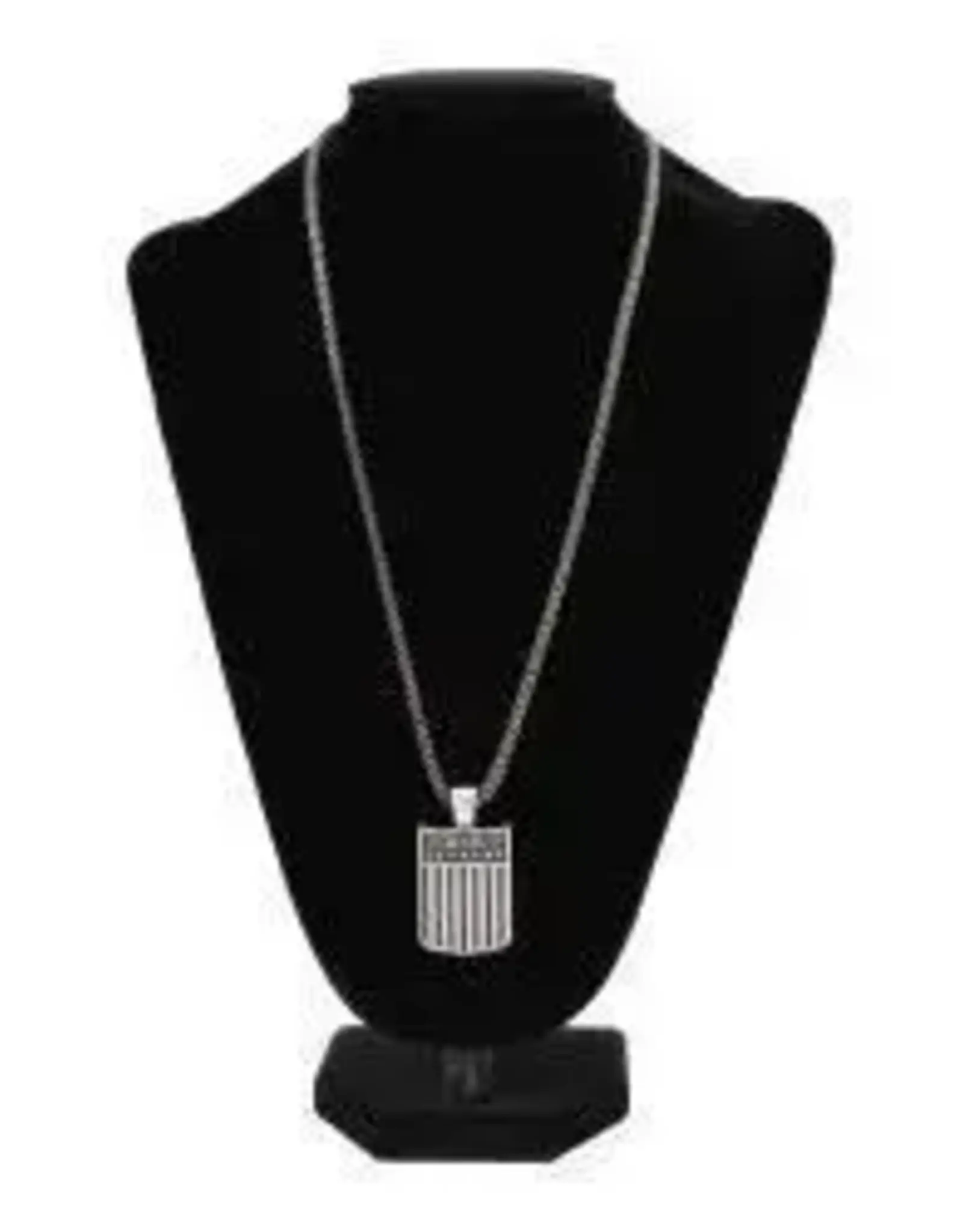 Mens 24" Matte Silver USA Flag Necklace