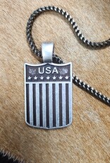 Mens 24" Matte Silver USA Flag Necklace